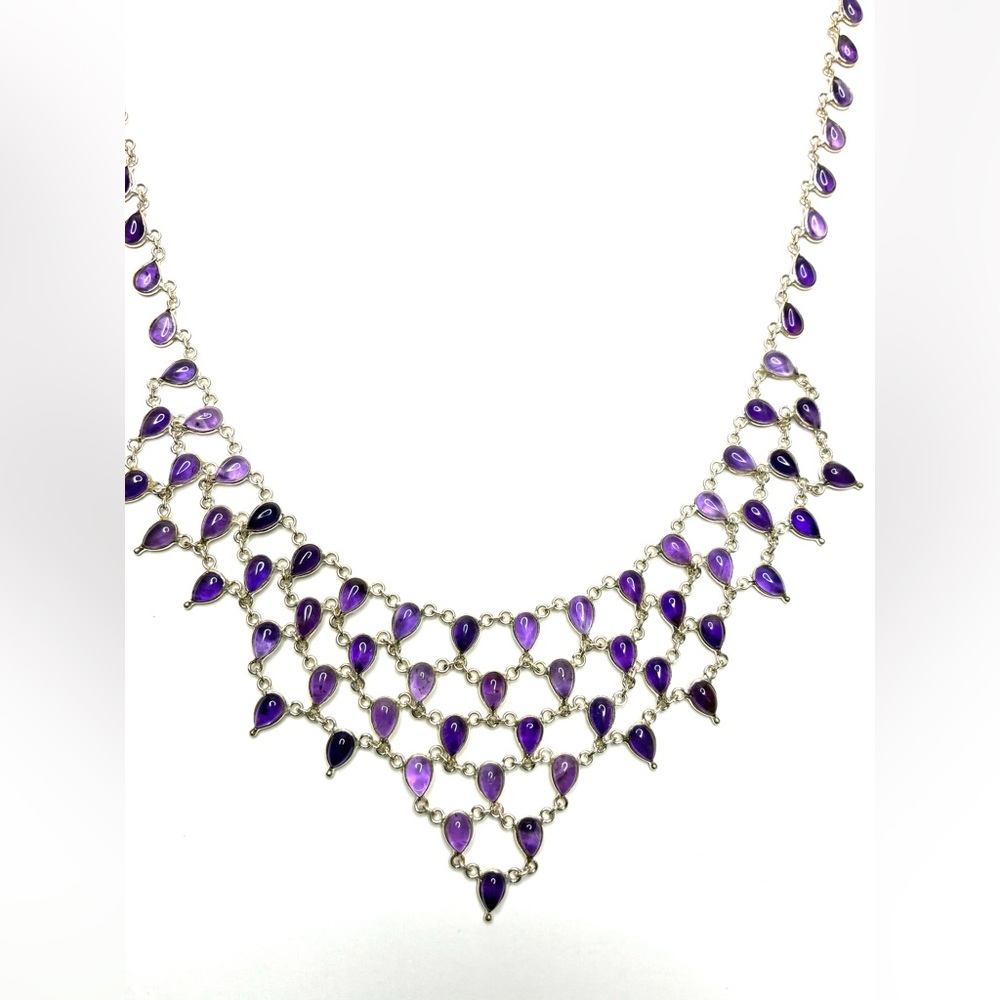 Amethyst Festoon /Bib Sterling Necklace